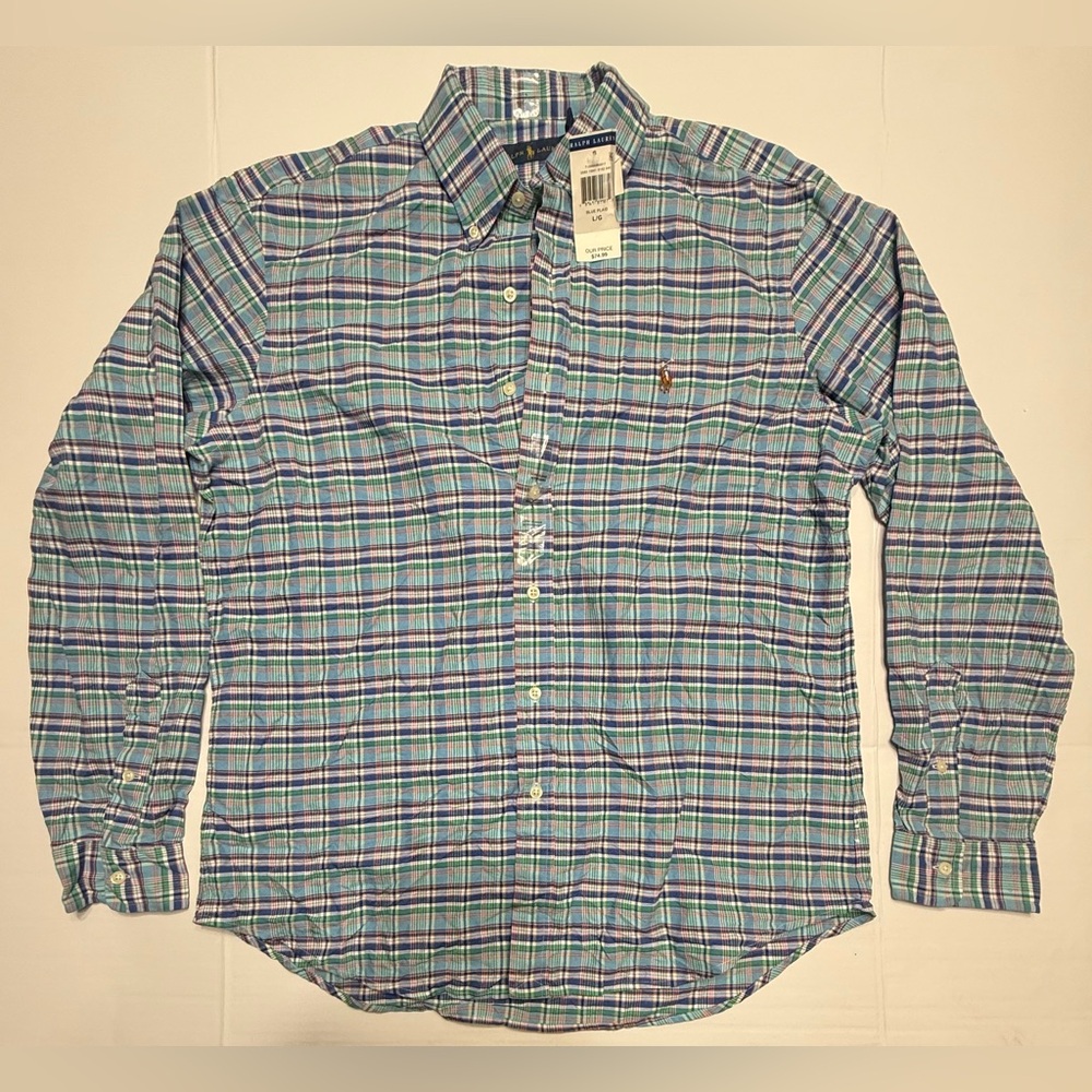 Polo Ralph Lauren Men's Long Sleeve Blue Plaid Button-Up Shirt Large NWT 0196 A1